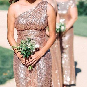 Revelry Starla Sequin Bridesmaid Dress Rose Gold, Size 6, Petite Maxi